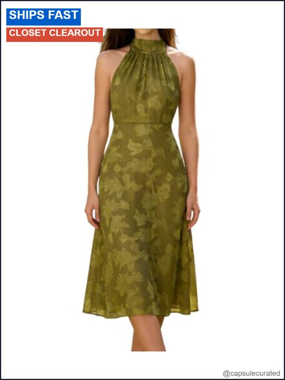 Halter Neck Sleeveless Midi Dress Floral A-Line Summer Semi Formal